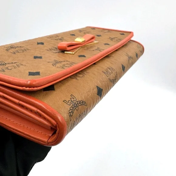 MCM Visetos Orange Canvas Long Wallet.